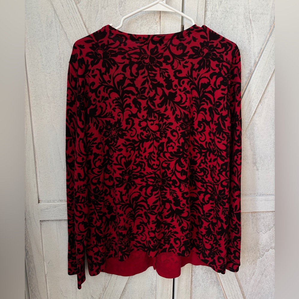 Christopher & Banks Damask Floral Cardigan Women’s XL Red And Black Button Up - Picture 3 of 10